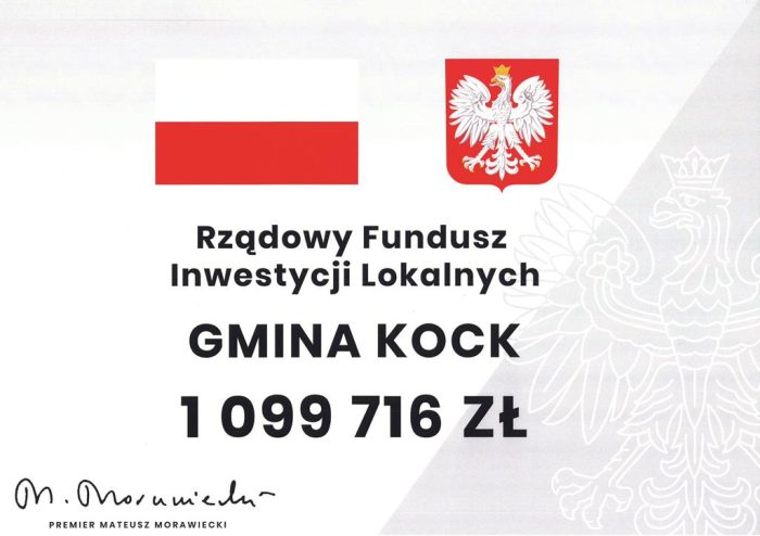 Ponad 1 mln złotych z Rządowego Funduszu Inwestycji Lokalnych dla gminy Kock